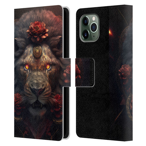 Spacescapes Floral Lions Crimson Pride Leather Book Wallet Case Cover For Apple iPhone 11 Pro