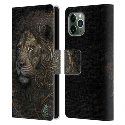 Spacescapes Floral Lions Golden Bloom Leather Book Wallet Case Cover For Apple iPhone 11 Pro
