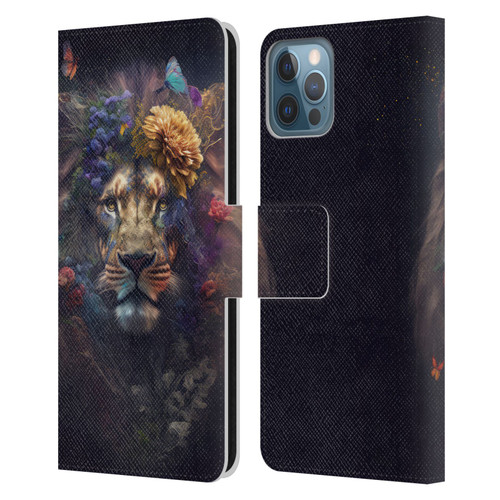 Spacescapes Floral Lions Flowering Pride Leather Book Wallet Case Cover For Apple iPhone 12 / iPhone 12 Pro