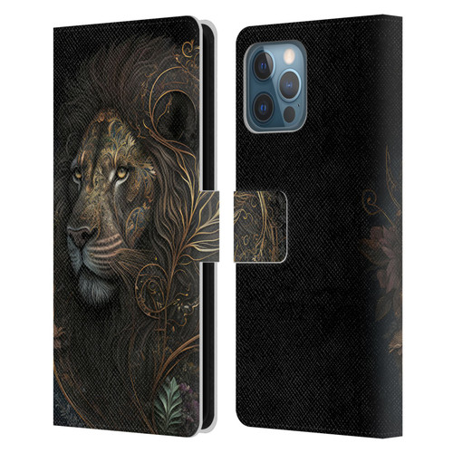 Spacescapes Floral Lions Golden Bloom Leather Book Wallet Case Cover For Apple iPhone 12 Pro Max