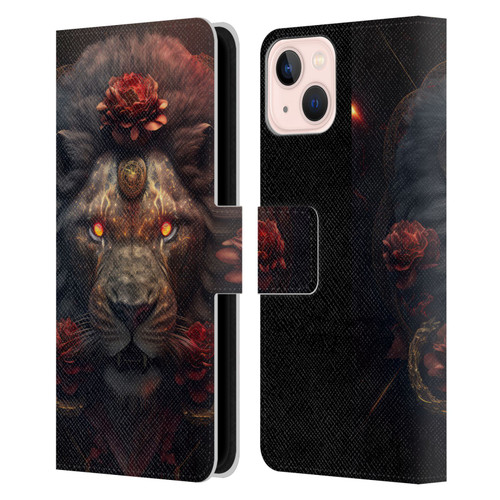 Spacescapes Floral Lions Crimson Pride Leather Book Wallet Case Cover For Apple iPhone 13