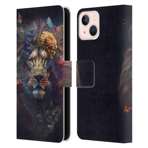 Spacescapes Floral Lions Flowering Pride Leather Book Wallet Case Cover For Apple iPhone 13