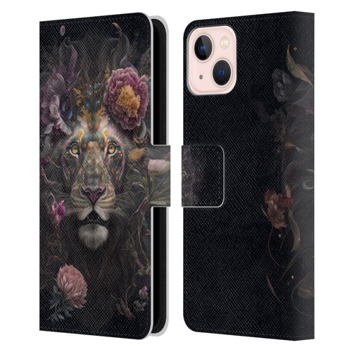 Spacescapes Floral Lions Pride Leather Book Wallet Case Cover For Apple iPhone 13