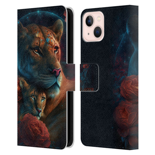 Spacescapes Floral Lions Star Watching Leather Book Wallet Case Cover For Apple iPhone 13