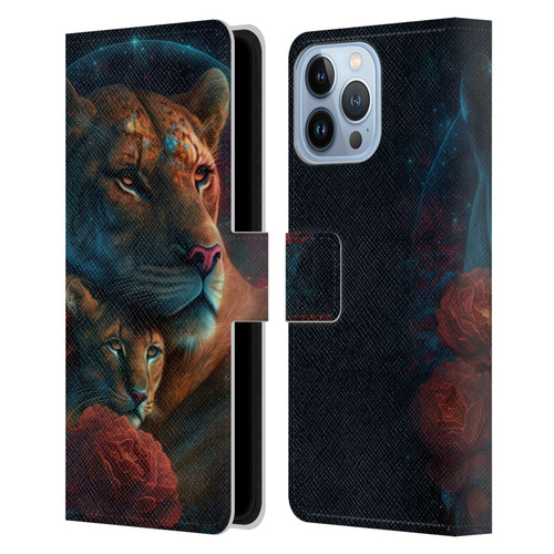 Spacescapes Floral Lions Star Watching Leather Book Wallet Case Cover For Apple iPhone 13 Pro Max