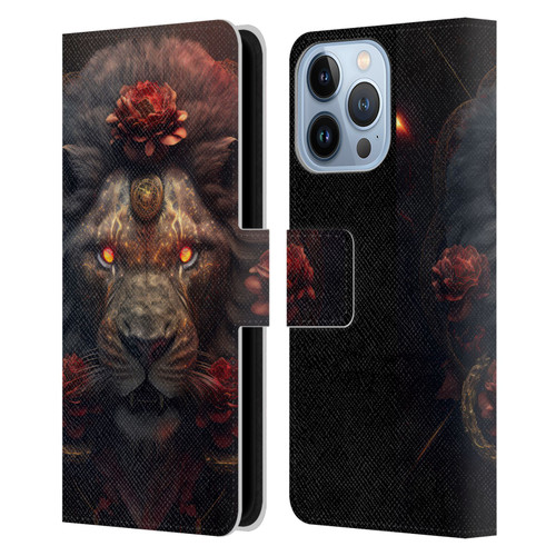 Spacescapes Floral Lions Crimson Pride Leather Book Wallet Case Cover For Apple iPhone 13 Pro