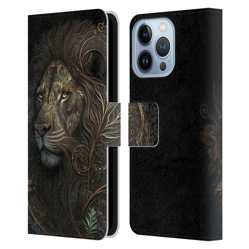 Spacescapes Floral Lions Golden Bloom Leather Book Wallet Case Cover For Apple iPhone 13 Pro