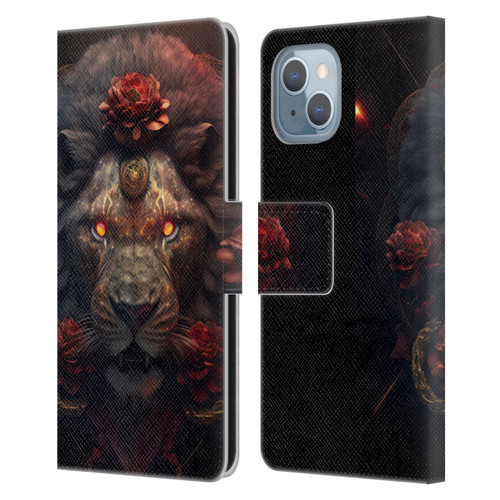 Spacescapes Floral Lions Crimson Pride Leather Book Wallet Case Cover For Apple iPhone 14