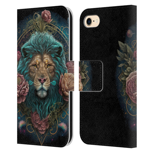 Spacescapes Floral Lions Aqua Mane Leather Book Wallet Case Cover For Apple iPhone 7 / 8 / SE 2020 & 2022