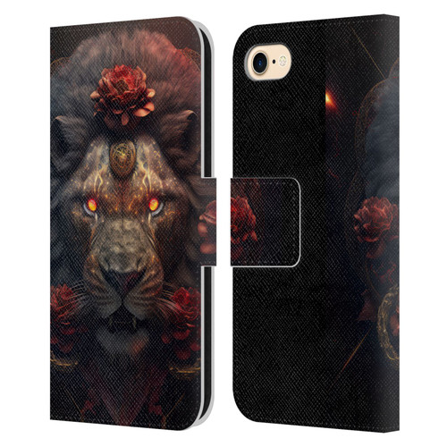 Spacescapes Floral Lions Crimson Pride Leather Book Wallet Case Cover For Apple iPhone 7 / 8 / SE 2020 & 2022