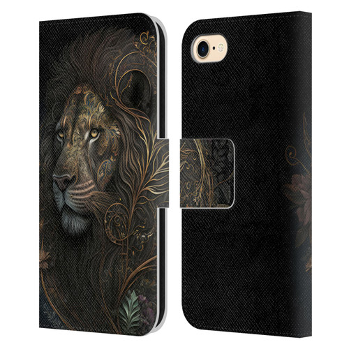 Spacescapes Floral Lions Golden Bloom Leather Book Wallet Case Cover For Apple iPhone 7 / 8 / SE 2020 & 2022