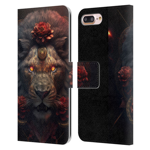 Spacescapes Floral Lions Crimson Pride Leather Book Wallet Case Cover For Apple iPhone 7 Plus / iPhone 8 Plus