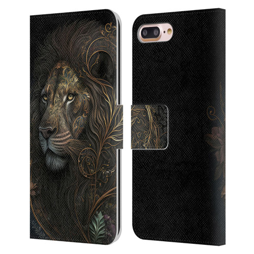 Spacescapes Floral Lions Golden Bloom Leather Book Wallet Case Cover For Apple iPhone 7 Plus / iPhone 8 Plus