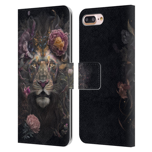 Spacescapes Floral Lions Pride Leather Book Wallet Case Cover For Apple iPhone 7 Plus / iPhone 8 Plus