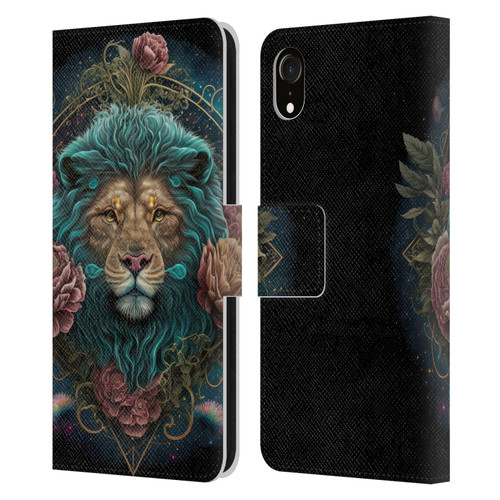 Spacescapes Floral Lions Aqua Mane Leather Book Wallet Case Cover For Apple iPhone XR