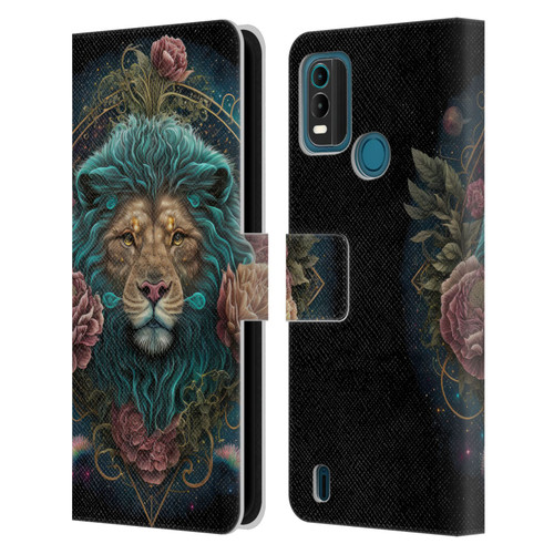 Spacescapes Floral Lions Aqua Mane Leather Book Wallet Case Cover For Nokia G11 Plus