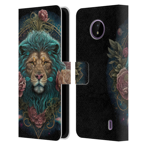 Spacescapes Floral Lions Aqua Mane Leather Book Wallet Case Cover For Nokia C10 / C20