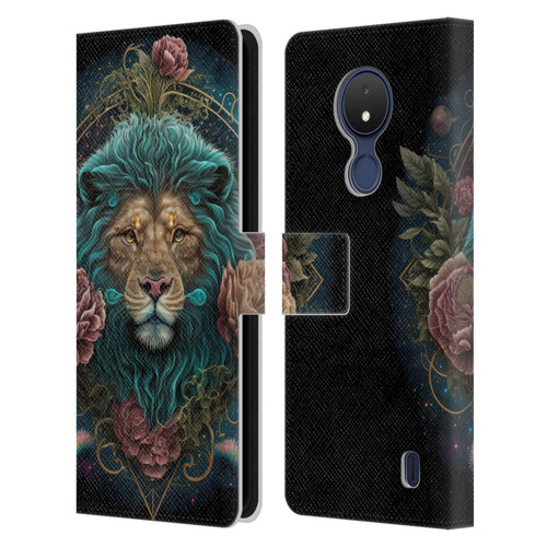 Spacescapes Floral Lions Aqua Mane Leather Book Wallet Case Cover For Nokia C21