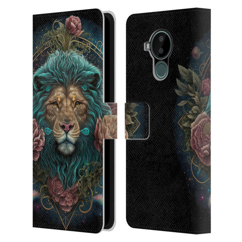 Spacescapes Floral Lions Aqua Mane Leather Book Wallet Case Cover For Nokia C30