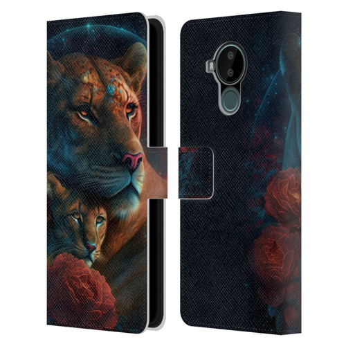 Spacescapes Floral Lions Star Watching Leather Book Wallet Case Cover For Nokia C30
