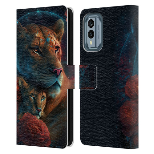 Spacescapes Floral Lions Star Watching Leather Book Wallet Case Cover For Nokia X30