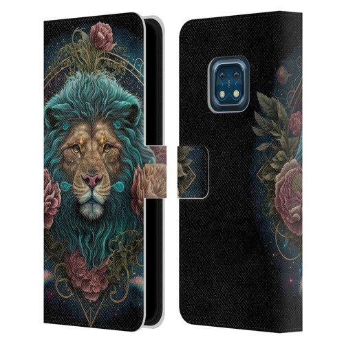 Spacescapes Floral Lions Aqua Mane Leather Book Wallet Case Cover For Nokia XR20