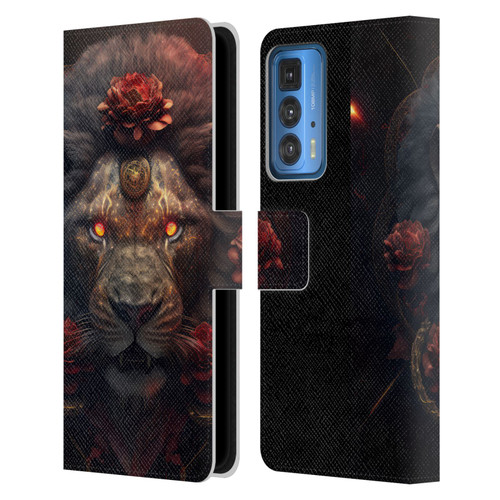 Spacescapes Floral Lions Crimson Pride Leather Book Wallet Case Cover For Motorola Edge 20 Pro