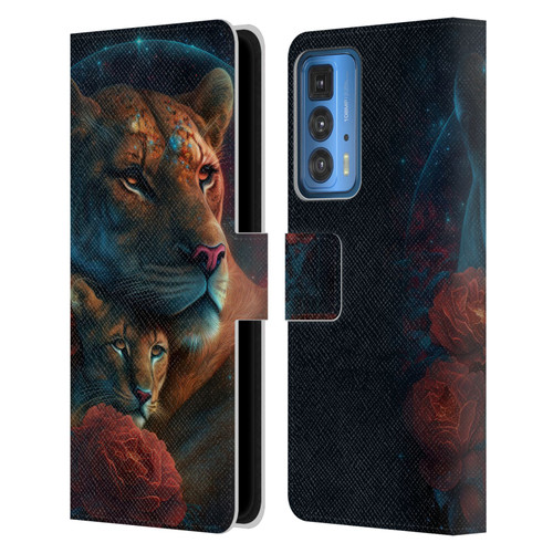 Spacescapes Floral Lions Star Watching Leather Book Wallet Case Cover For Motorola Edge 20 Pro