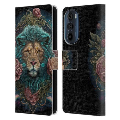 Spacescapes Floral Lions Aqua Mane Leather Book Wallet Case Cover For Motorola Edge 30