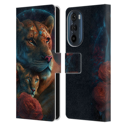 Spacescapes Floral Lions Star Watching Leather Book Wallet Case Cover For Motorola Edge 30