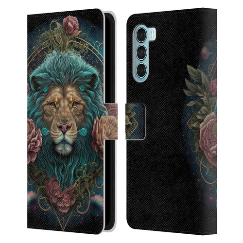 Spacescapes Floral Lions Aqua Mane Leather Book Wallet Case Cover For Motorola Edge S30 / Moto G200 5G