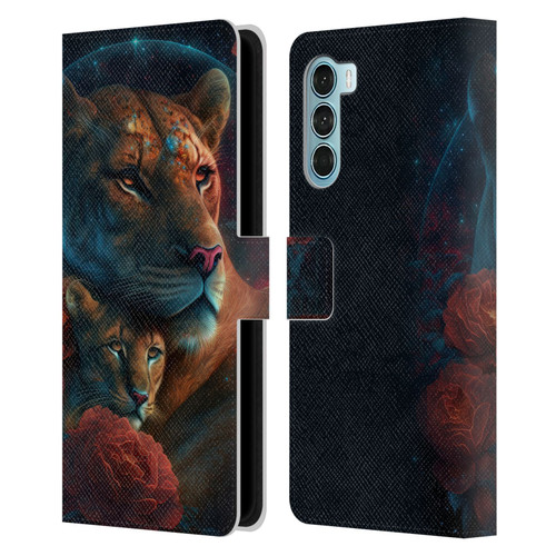Spacescapes Floral Lions Star Watching Leather Book Wallet Case Cover For Motorola Edge S30 / Moto G200 5G
