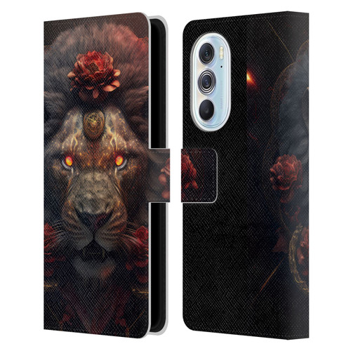 Spacescapes Floral Lions Crimson Pride Leather Book Wallet Case Cover For Motorola Edge X30