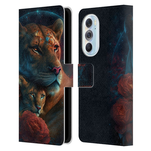Spacescapes Floral Lions Star Watching Leather Book Wallet Case Cover For Motorola Edge X30