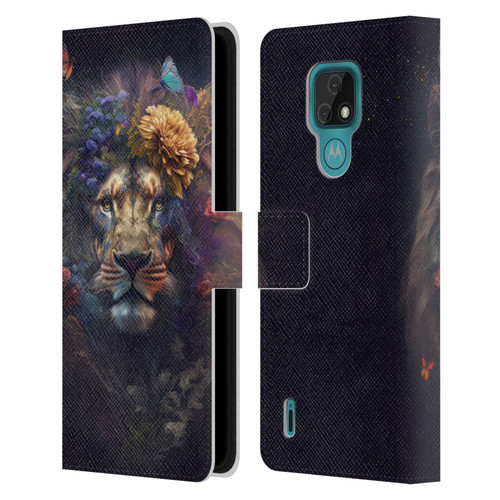 Spacescapes Floral Lions Flowering Pride Leather Book Wallet Case Cover For Motorola Moto E7