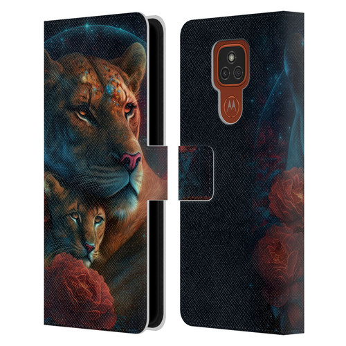 Spacescapes Floral Lions Star Watching Leather Book Wallet Case Cover For Motorola Moto E7 Plus