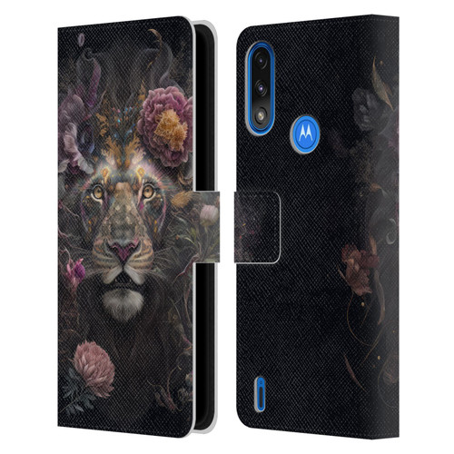 Spacescapes Floral Lions Pride Leather Book Wallet Case Cover For Motorola Moto E7 Power / Moto E7i Power