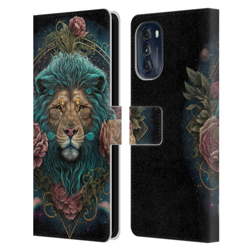 Spacescapes Floral Lions Aqua Mane Leather Book Wallet Case Cover For Motorola Moto G (2022)
