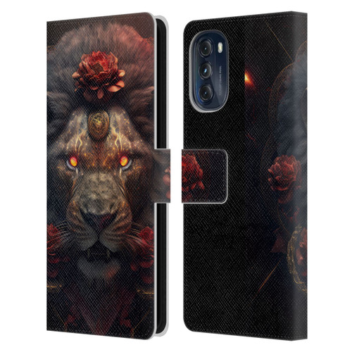 Spacescapes Floral Lions Crimson Pride Leather Book Wallet Case Cover For Motorola Moto G (2022)