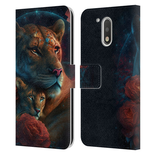 Spacescapes Floral Lions Star Watching Leather Book Wallet Case Cover For Motorola Moto G41
