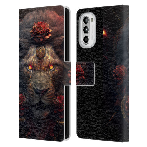 Spacescapes Floral Lions Crimson Pride Leather Book Wallet Case Cover For Motorola Moto G52
