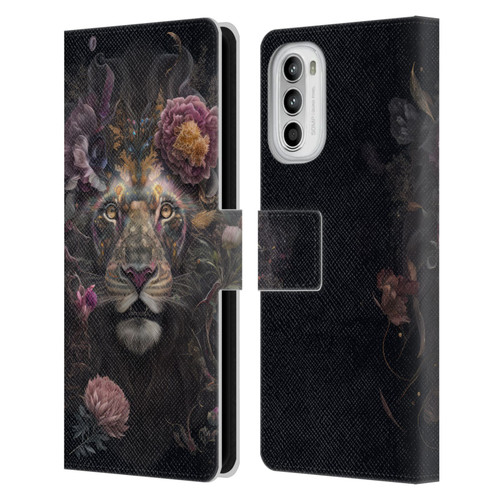 Spacescapes Floral Lions Pride Leather Book Wallet Case Cover For Motorola Moto G52