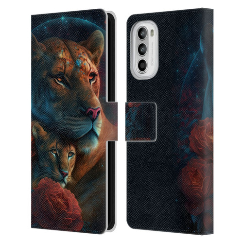 Spacescapes Floral Lions Star Watching Leather Book Wallet Case Cover For Motorola Moto G52
