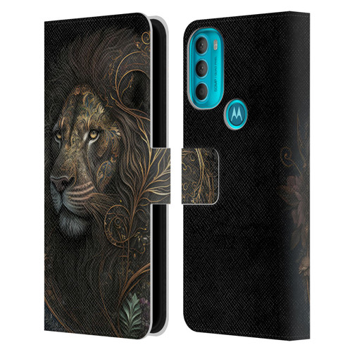 Spacescapes Floral Lions Golden Bloom Leather Book Wallet Case Cover For Motorola Moto G71 5G