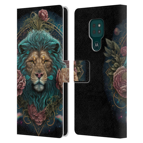 Spacescapes Floral Lions Aqua Mane Leather Book Wallet Case Cover For Motorola Moto G9 Play