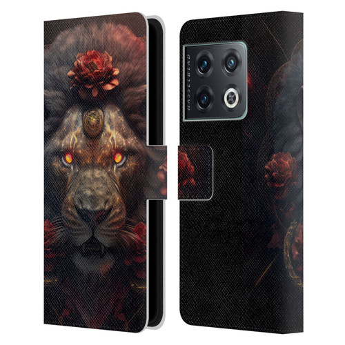 Spacescapes Floral Lions Crimson Pride Leather Book Wallet Case Cover For OnePlus 10 Pro