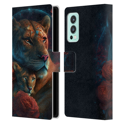 Spacescapes Floral Lions Star Watching Leather Book Wallet Case Cover For OnePlus Nord 2 5G