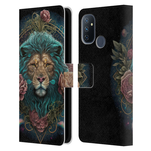 Spacescapes Floral Lions Aqua Mane Leather Book Wallet Case Cover For OnePlus Nord N100