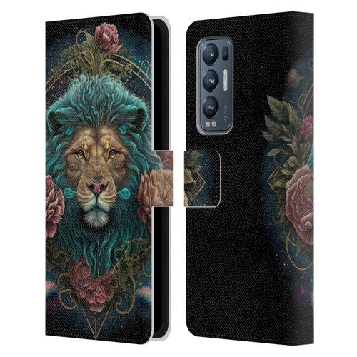 Spacescapes Floral Lions Aqua Mane Leather Book Wallet Case Cover For OPPO Find X3 Neo / Reno5 Pro+ 5G