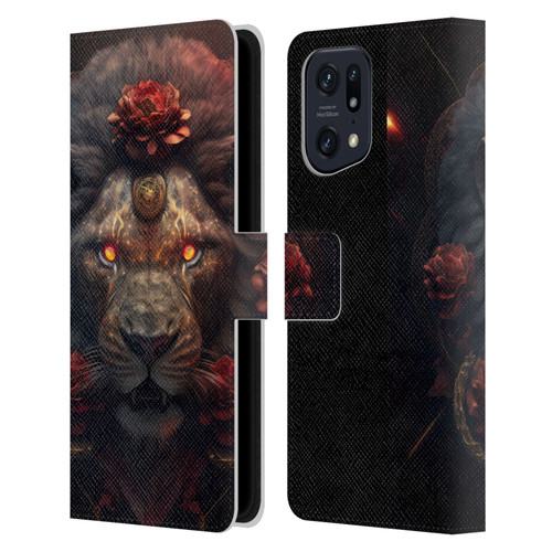 Spacescapes Floral Lions Crimson Pride Leather Book Wallet Case Cover For OPPO Find X5